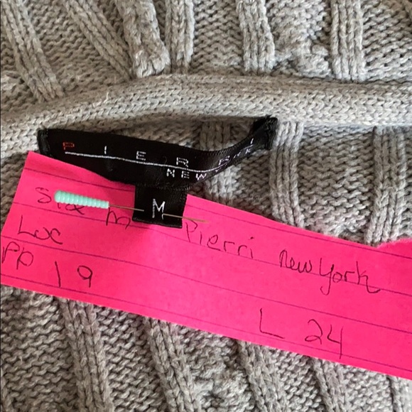 Boutique y2k Gray cotton Hoodie cable knit v neck pullover sweater pocket. Rk1n - Picture 8 of 9